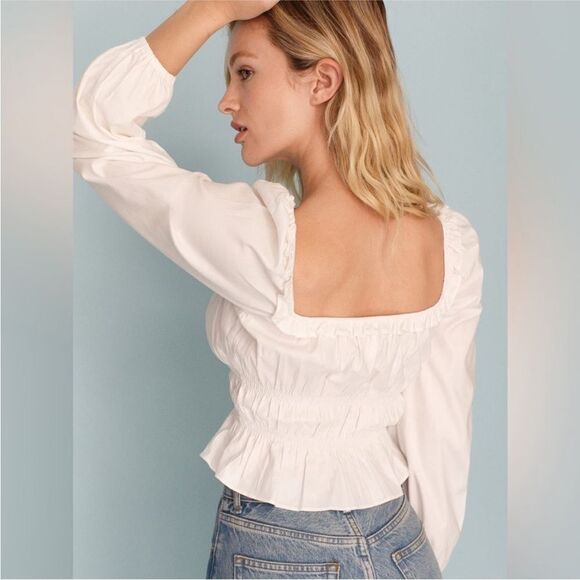 Reformation NWT Fern Ruched Top in White Size Medium MSRP $148 - Picture 6 of 11
